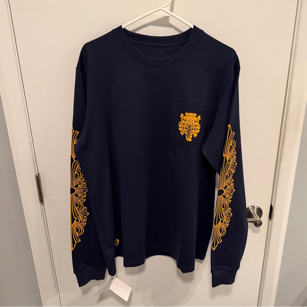 CHROME HEARTS LONG SLEEVE TEE - NAVY AND GOLD V89 DAGGER SIZE XL